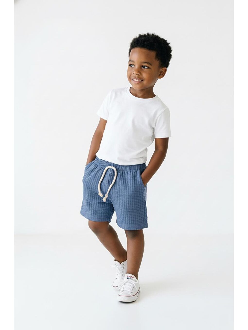 İndigo Elastanlı Gofre Bebek Şort