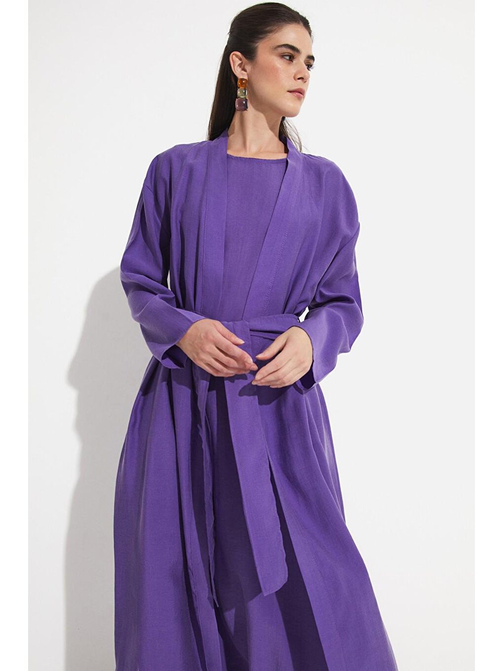 June Mor Exclusive Modal Karışımlı Kimono Elbise Takım - 1