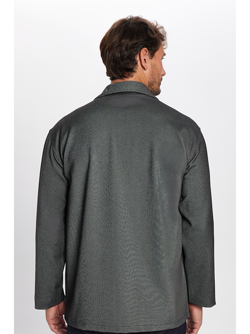 Erkek Relax Fit Rahat Kesim Çift Cepli Örme Siyah Apaş Yaka Gömlek-4