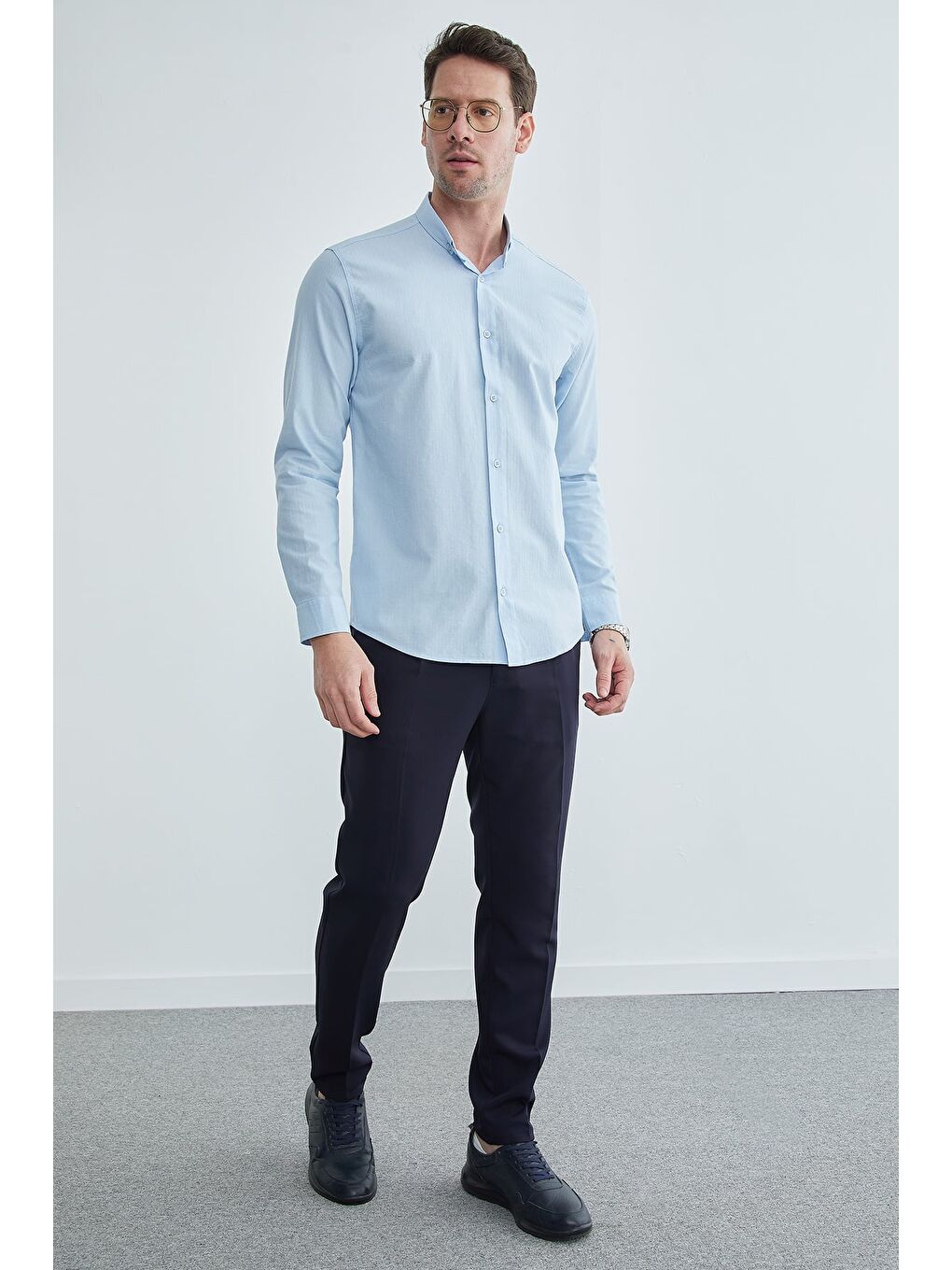 Lacivert Beli Bağcıklı Lastikli Kumaş Pantolon-3