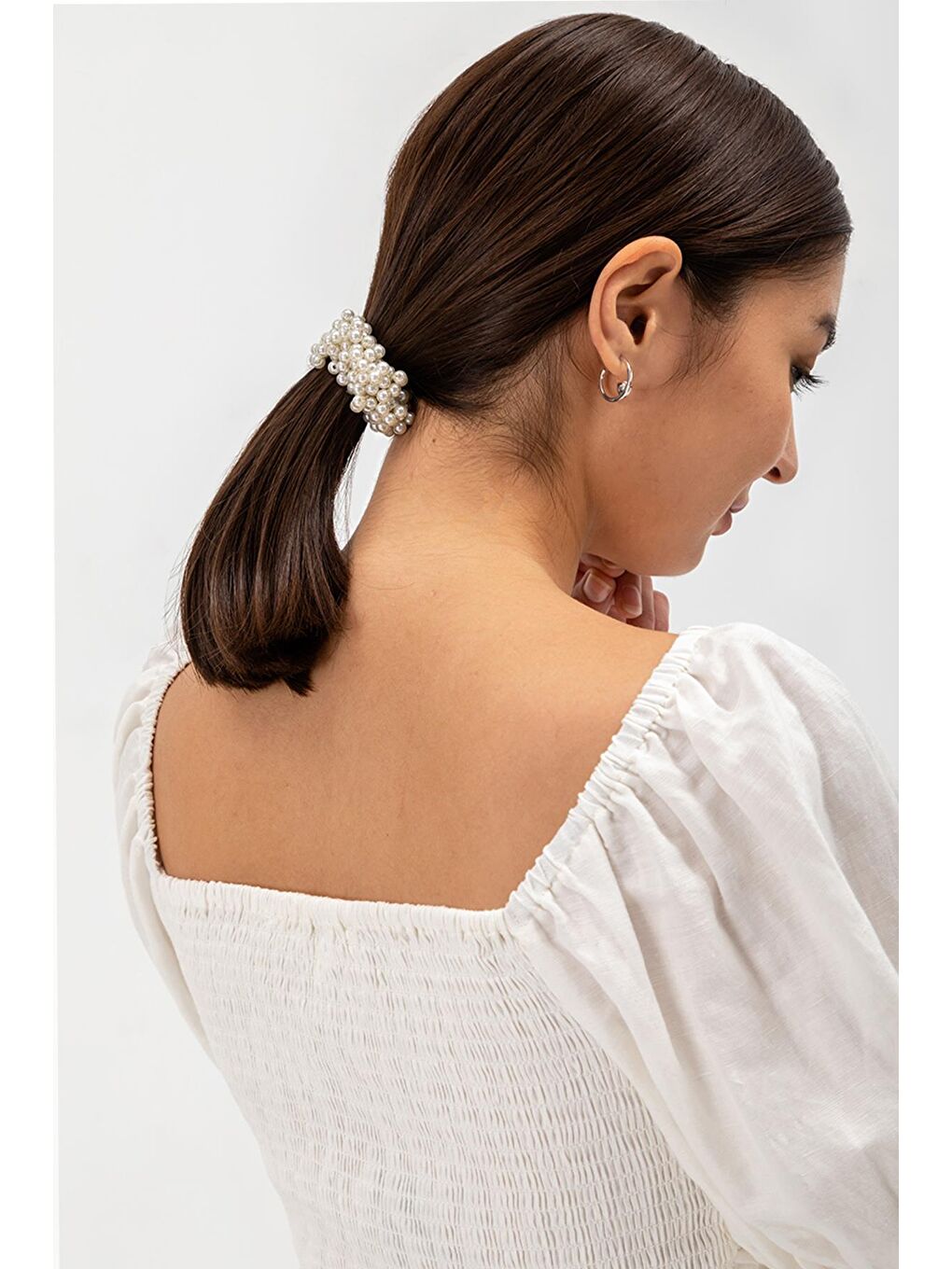 Sarı İnci Dekorlu Lastikli Atkuyruğu Saç Tokası 2 Adet