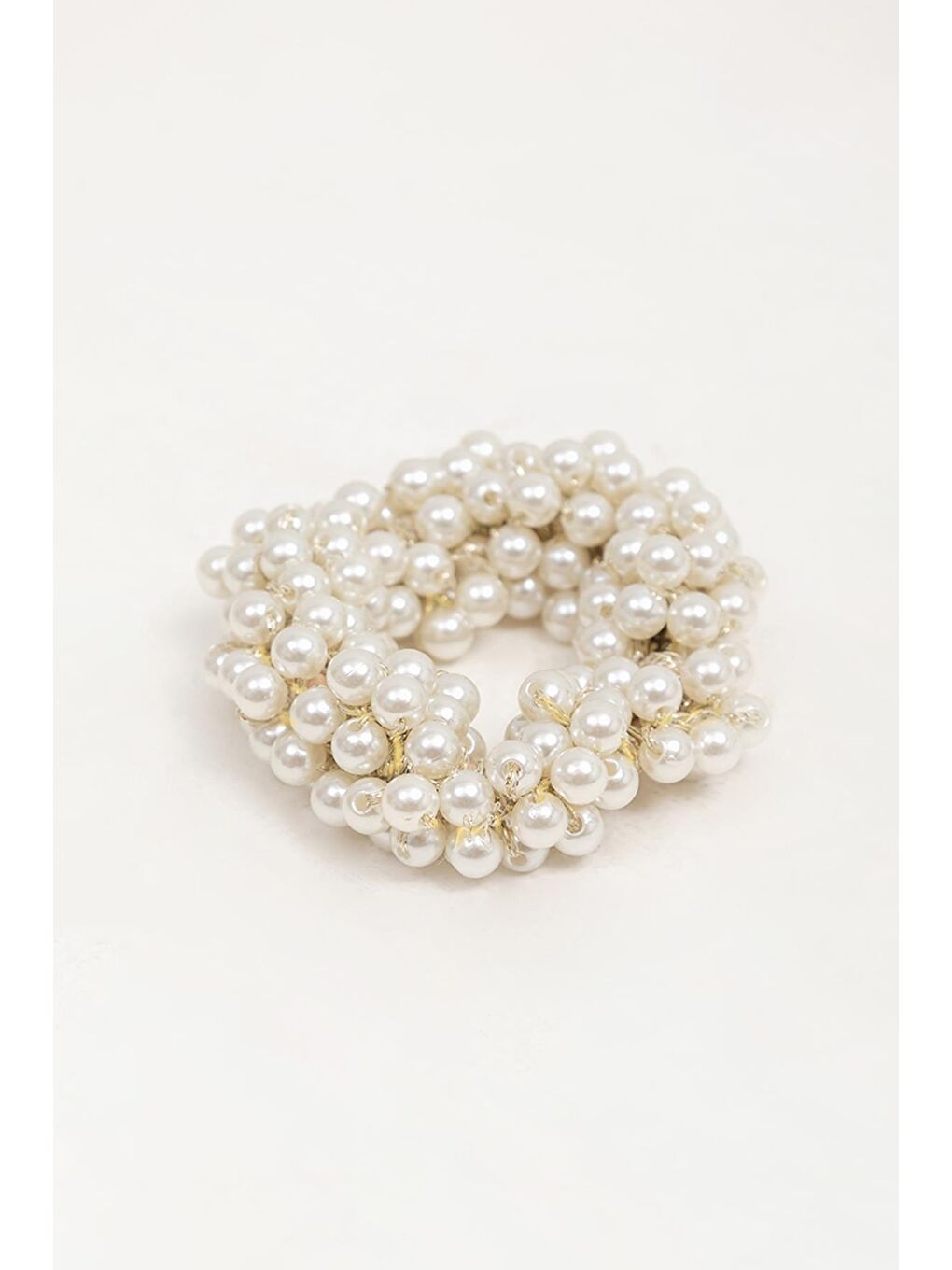 Sarı İnci Dekorlu Lastikli Atkuyruğu Saç Tokası 2 Adet-2