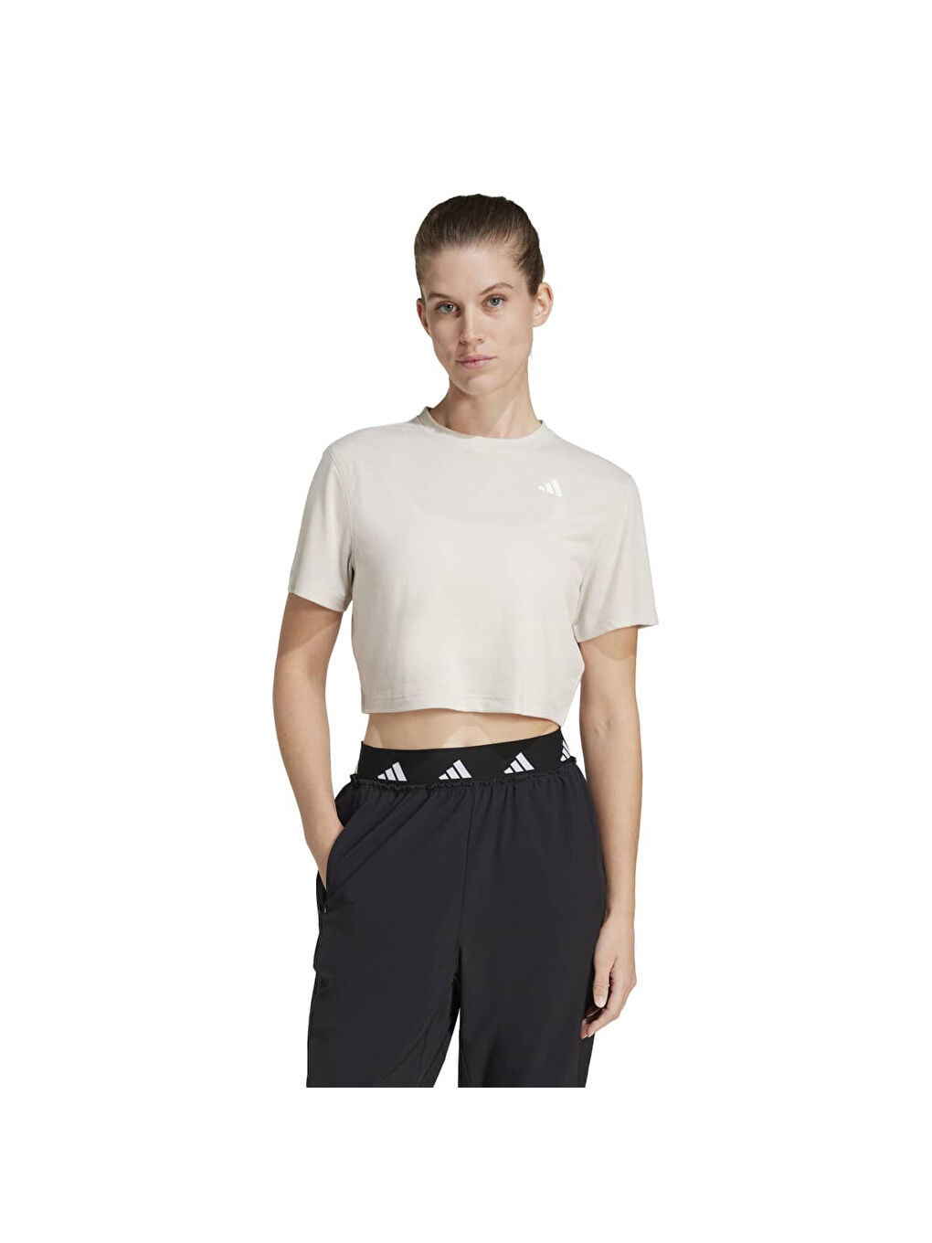 Train Essentials Boxy Workout Kadın Bej Yuvarlak Yaka Tişört