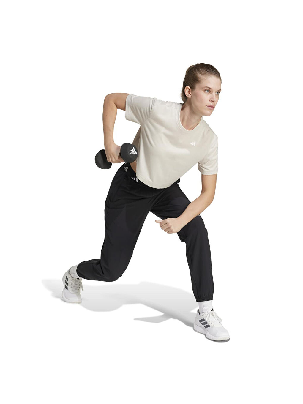 Train Essentials Boxy Workout Kadın Bej Yuvarlak Yaka Tişört-3