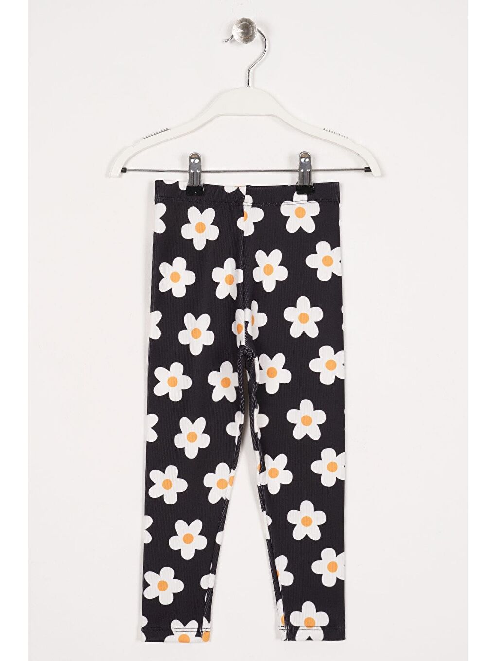 Çiçek Baskılı Siyah Renk Kız Çocuk Tayt