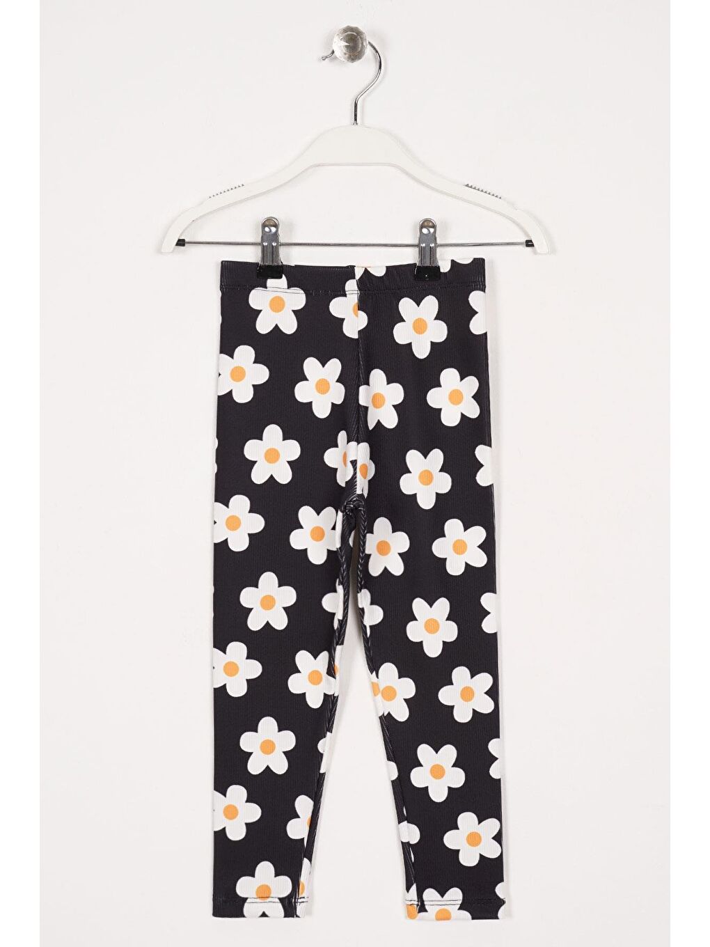 Çiçek Baskılı Siyah Renk Kız Çocuk Tayt-1