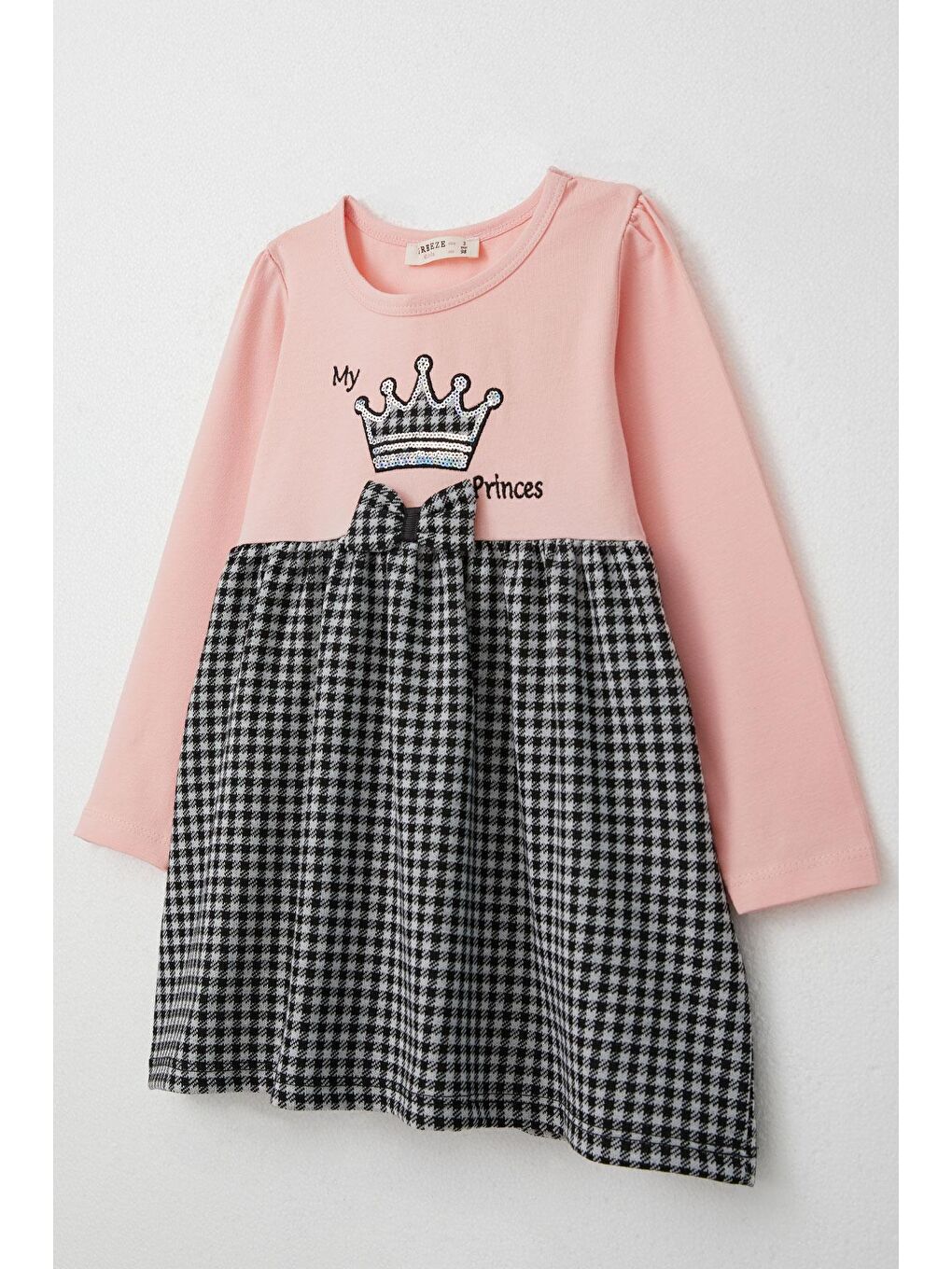 Kız Çocuk Uzun Kollu Elbise Prenses Tacı Nakışlı Fiyonklu Pembe (2-4 Yaş)-2