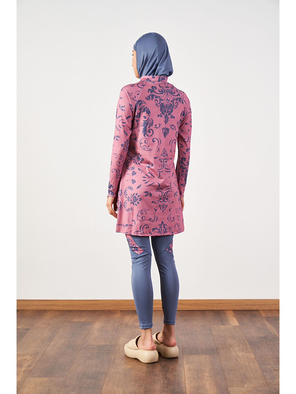 Pembe Çini Performans Tesettür Mayo Takımı Gül Kurusu-1