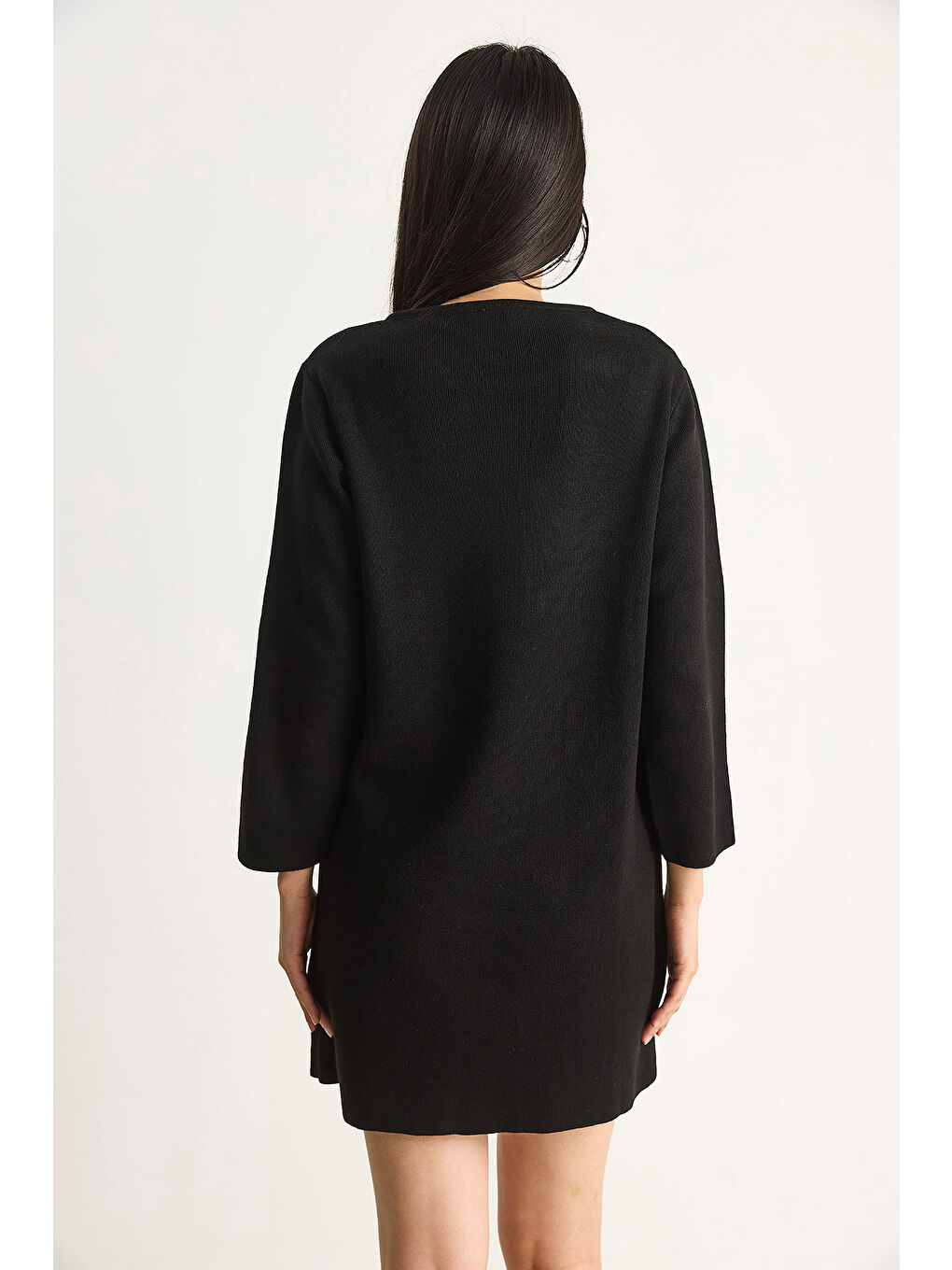 Siyah Kadın Bisiklet Yaka Düğme Detaylı Triko Elbise-6