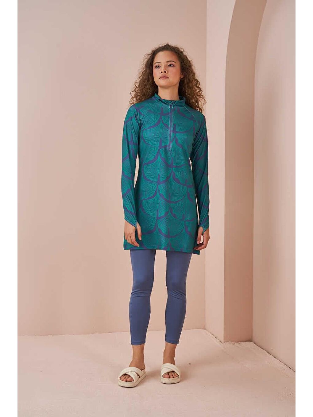 Yaprak Performans Tesettür Mayo Takımı İndigo