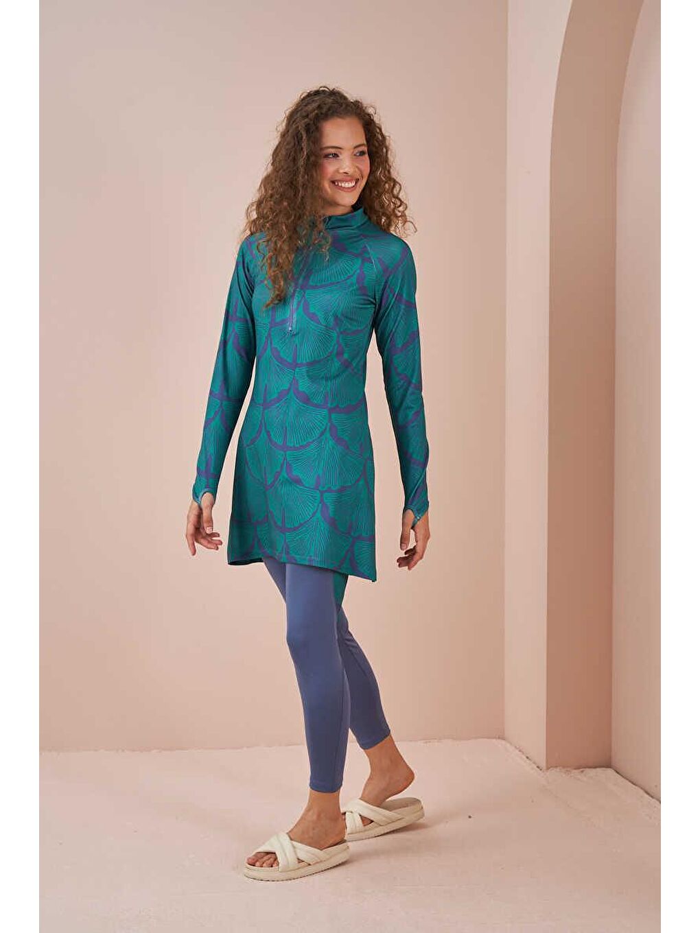 Yaprak Performans Tesettür Mayo Takımı İndigo-1