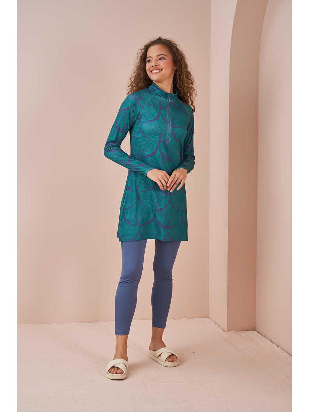 Yaprak Performans Tesettür Mayo Takımı İndigo-2