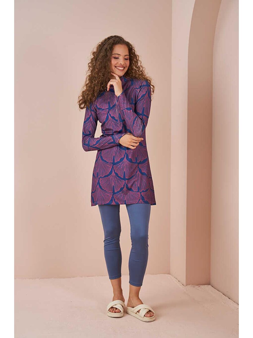 Yaprak PerformansTesettür Mayo Takımı Lacivert