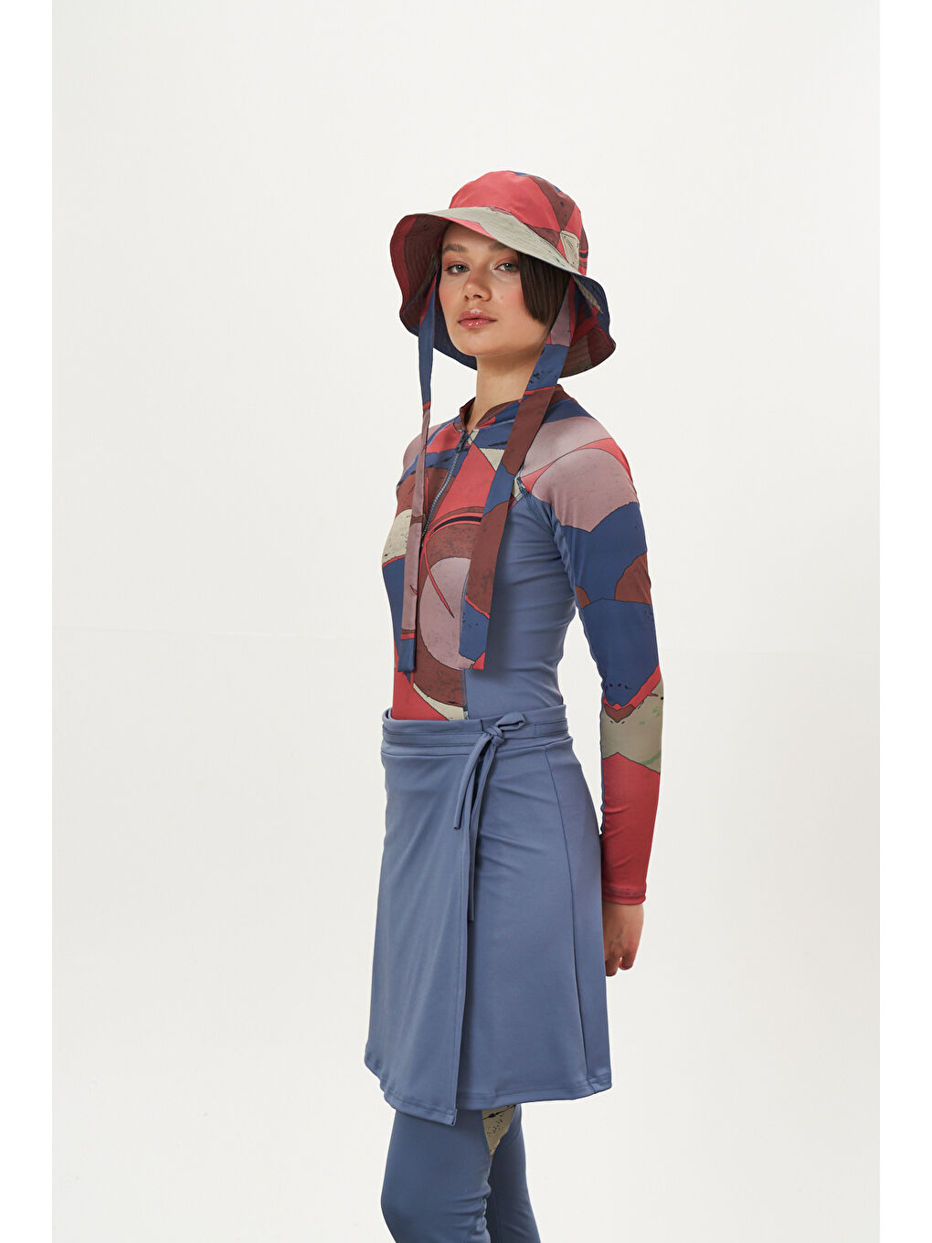 Karışık Yüzücü Mayo Tayt Etek 3lü Desenli Mayo İndigo-4