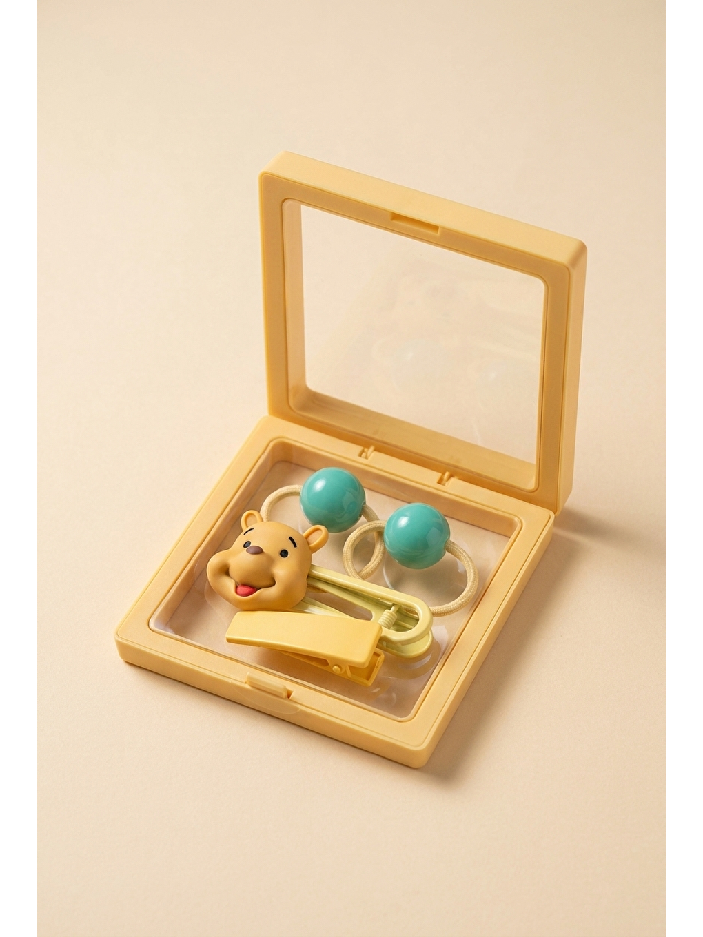 Ayıcık Figürlü Plastik Kutulu Toka Seti Sarı-1