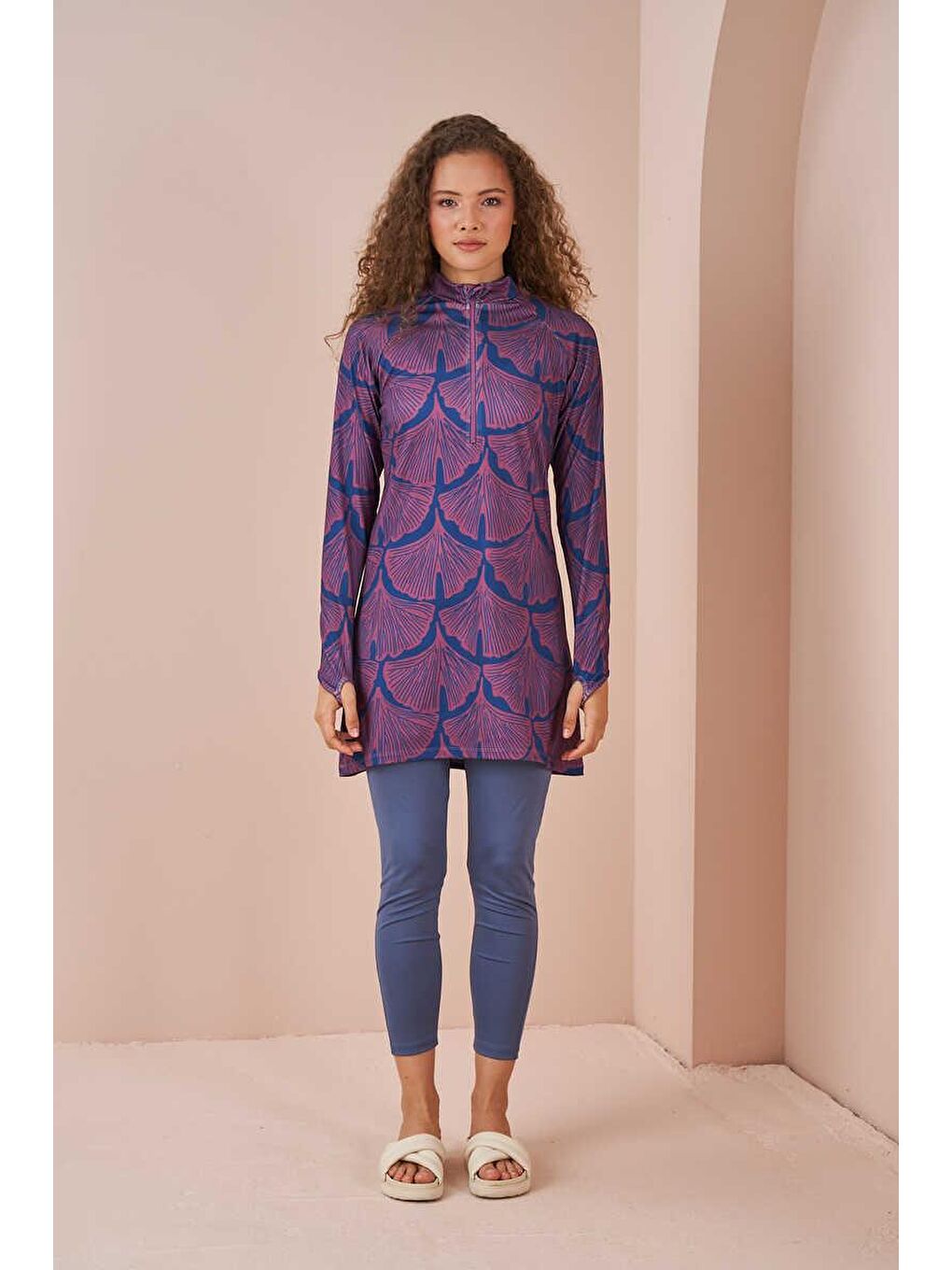 Yaprak PerformansTesettür Mayo Takımı Lacivert-2