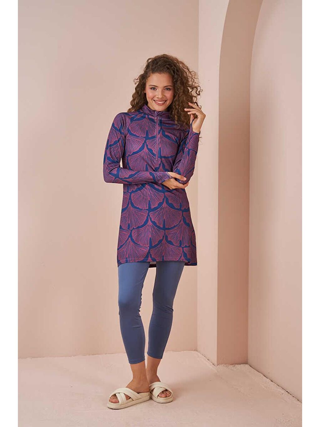 Yaprak PerformansTesettür Mayo Takımı Lacivert-4