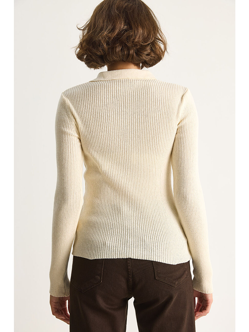 Ekru Kadın Fermuarlı Kazak-6