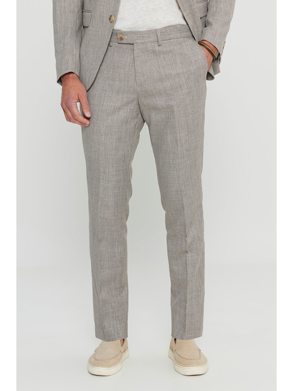 Kahverengi Erkek Açık Kahve Slim Fit Dar Kesim Kırlangıç Yaka Armürlü Kapak Cepli Esnek Takım Elbise-3