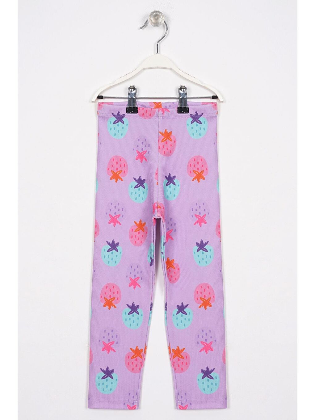 Çilek Baskılı Lila Renk Kız Çocuk Tayt