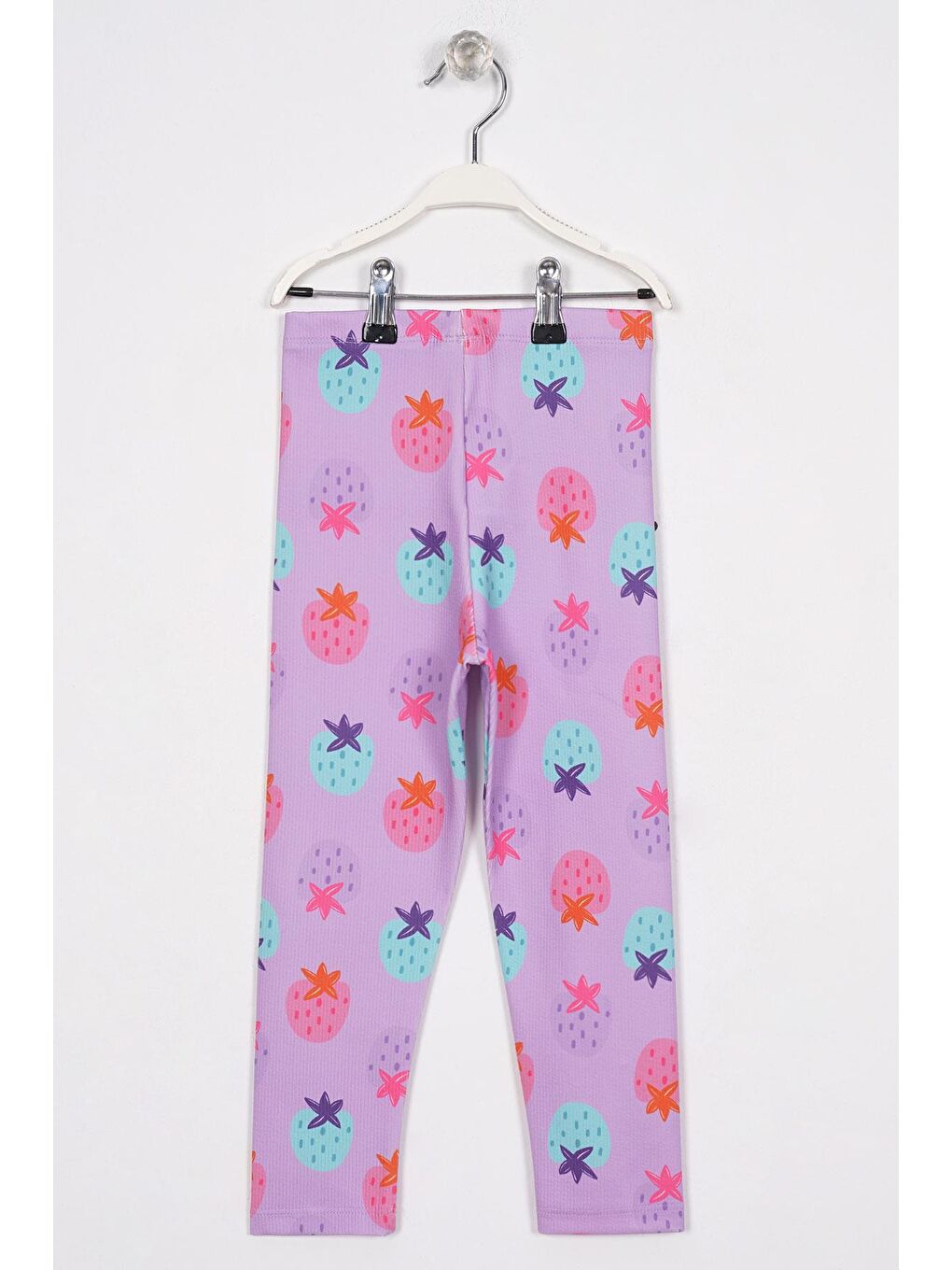 Çilek Baskılı Lila Renk Kız Çocuk Tayt-2