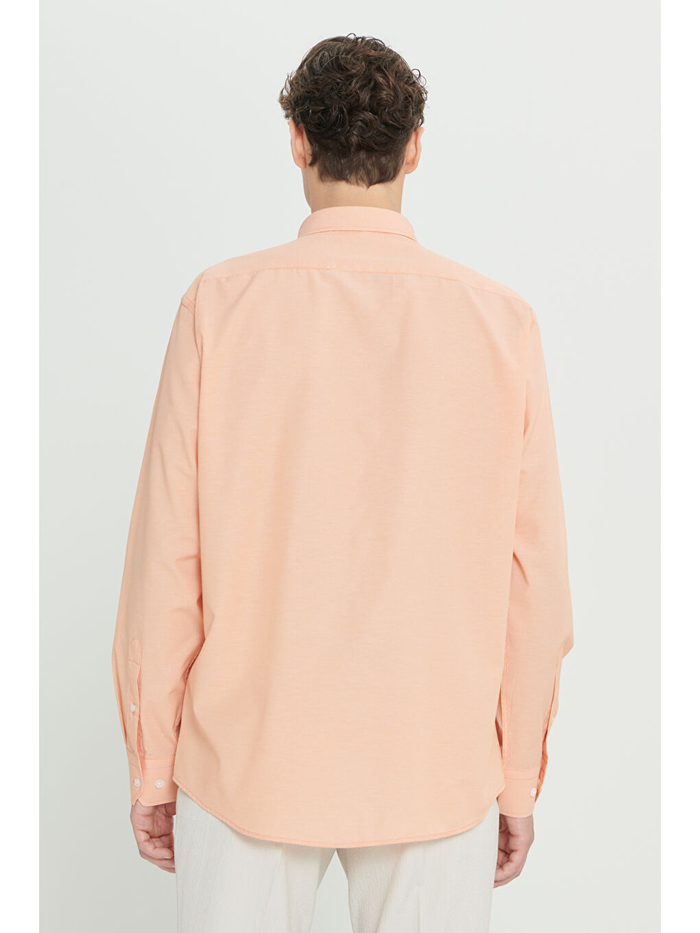 Erkek Turuncu Comfort Fit Rahat Kesim Gizli Düğme Yaka Pamuklu Kareli Gömlek-5