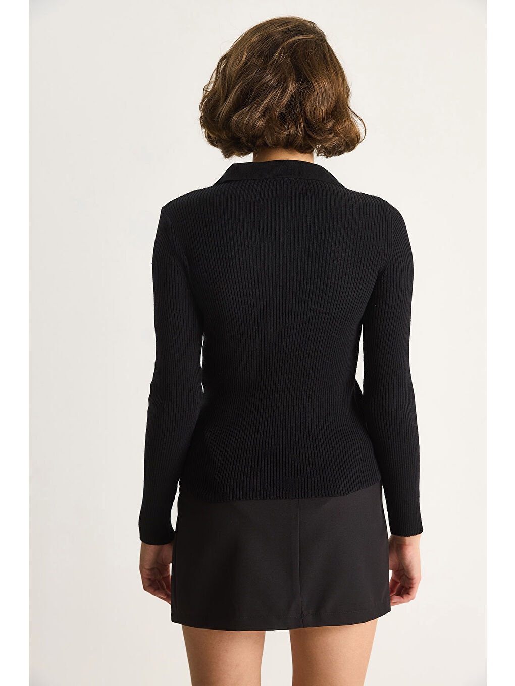 Siyah Kadın Fermuarlı Kazak-7