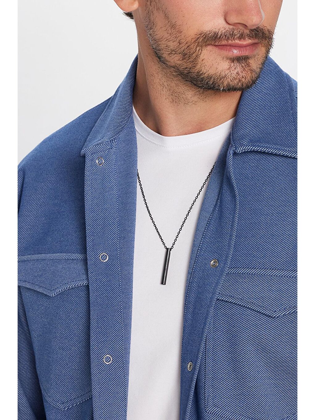 Erkek Relax Fit Rahat Kesim Çift Cepli Örme İndigo Apaş Yaka Gömlek-3