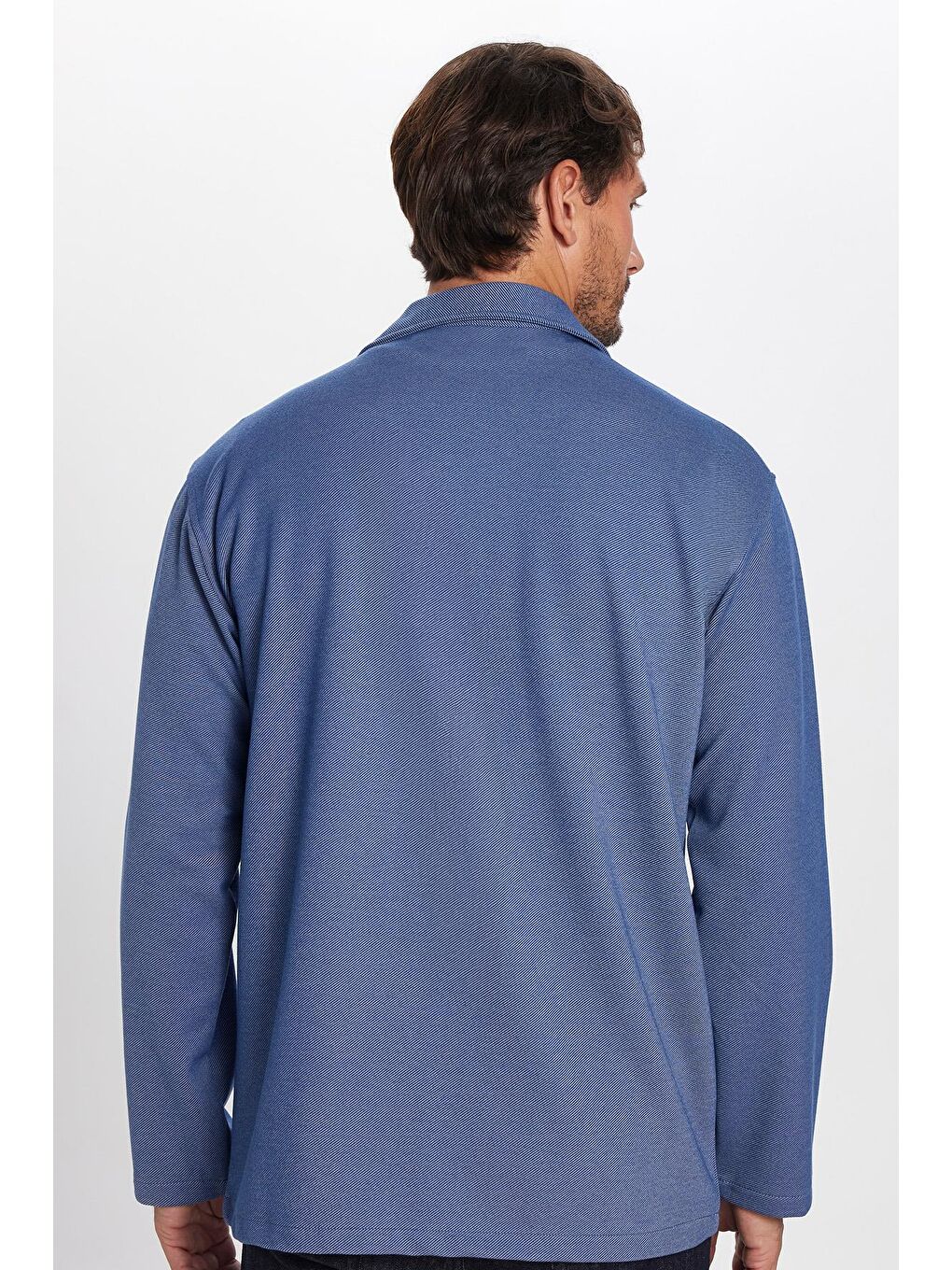 Erkek Relax Fit Rahat Kesim Çift Cepli Örme İndigo Apaş Yaka Gömlek-4