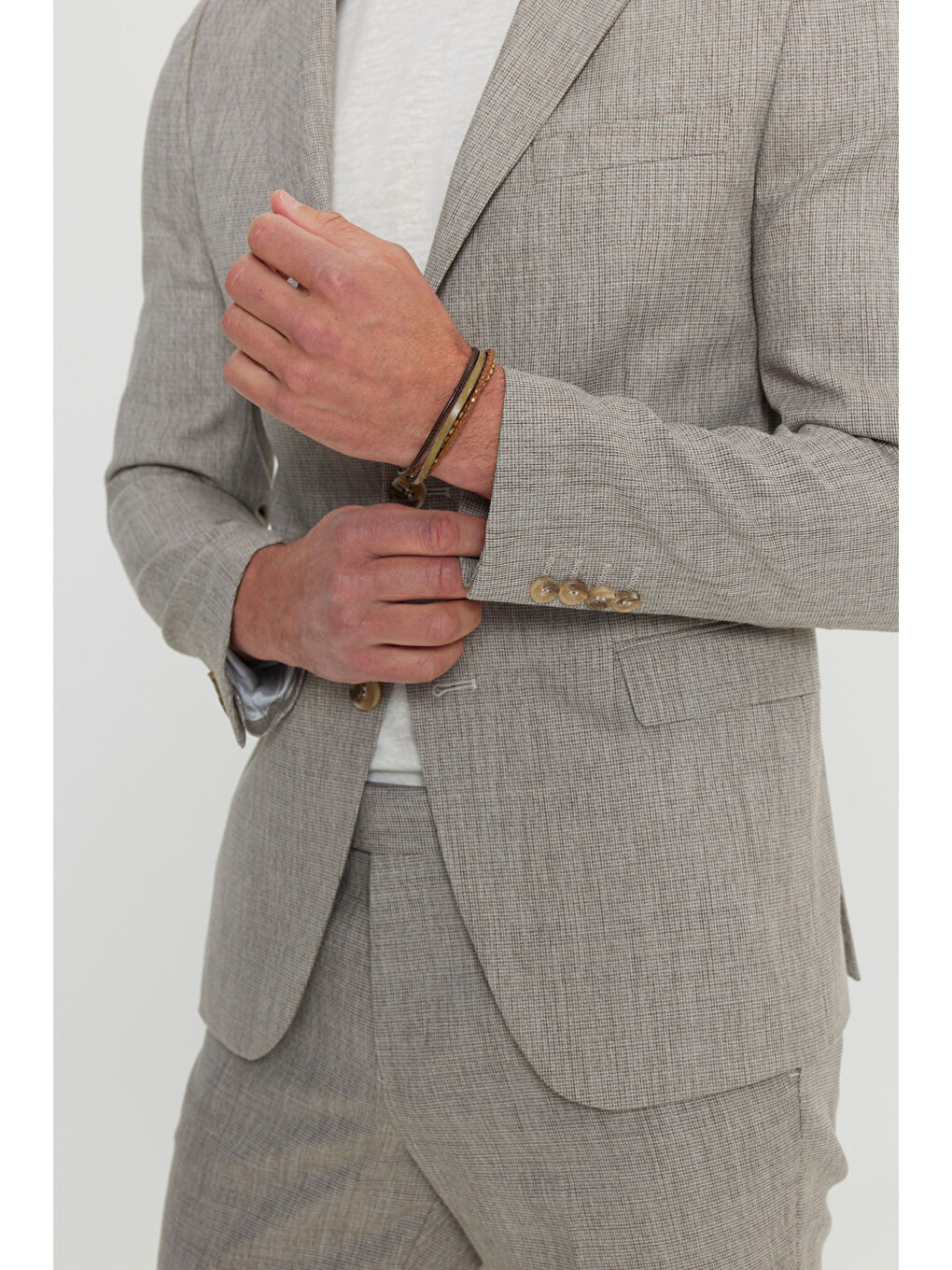 Kahverengi Erkek Açık Kahve Slim Fit Dar Kesim Kırlangıç Yaka Armürlü Kapak Cepli Esnek Takım Elbise-4