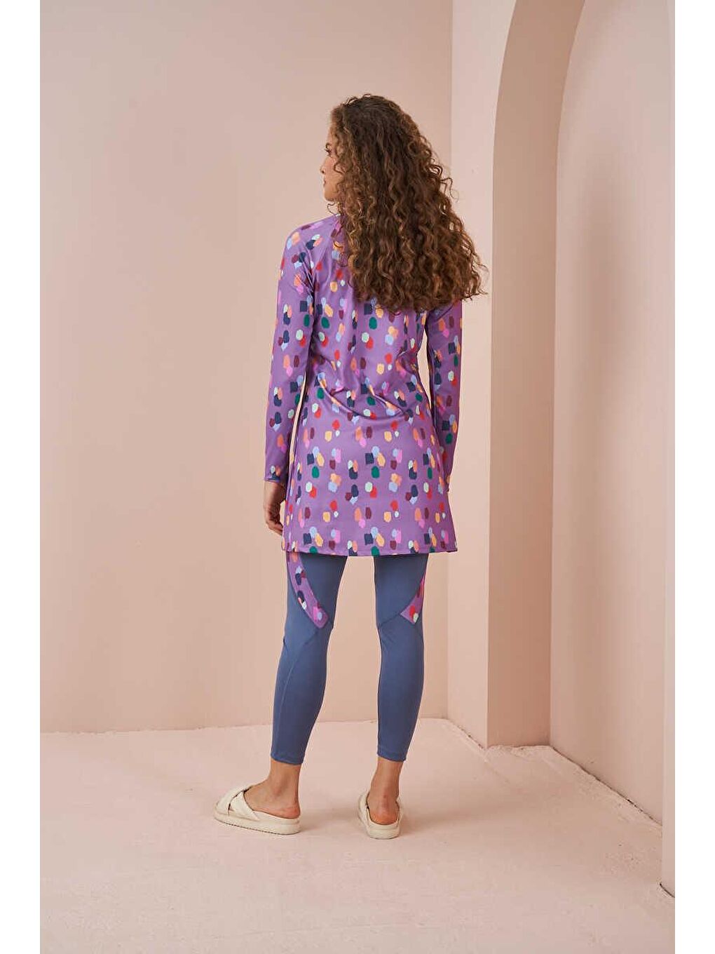 Puantiye Performans Tesettür Mayo Takımı Lila-4