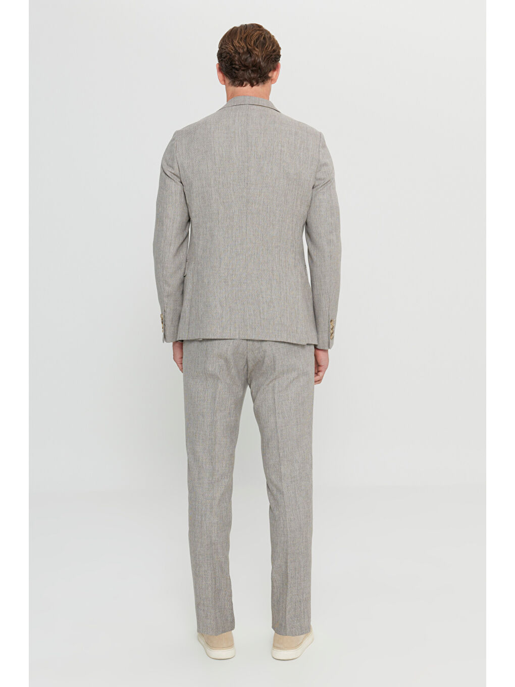 Kahverengi Erkek Açık Kahve Slim Fit Dar Kesim Kırlangıç Yaka Armürlü Kapak Cepli Esnek Takım Elbise-5