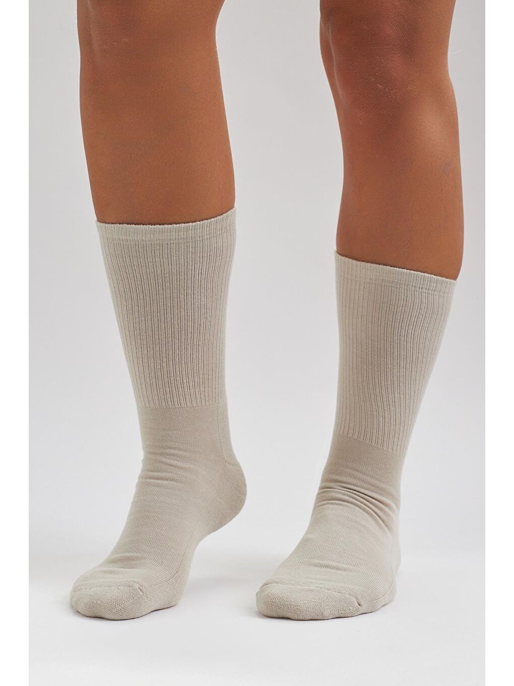 Unisex  Havlu Taban Uzun Konç Basic Soket Çorap Bej
