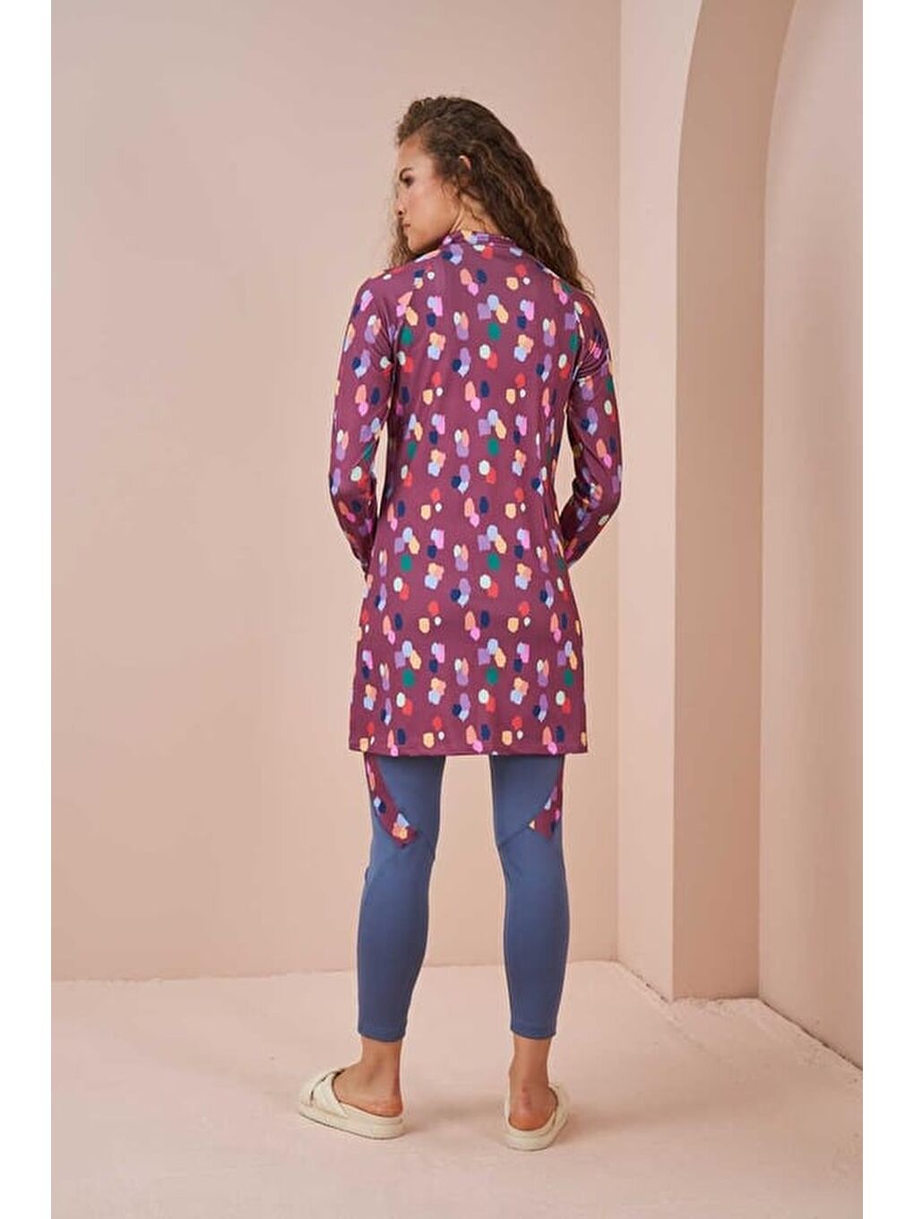 Pembe Puantiye Performans Tesettür Mayo Takımı Gül Kurusu-1