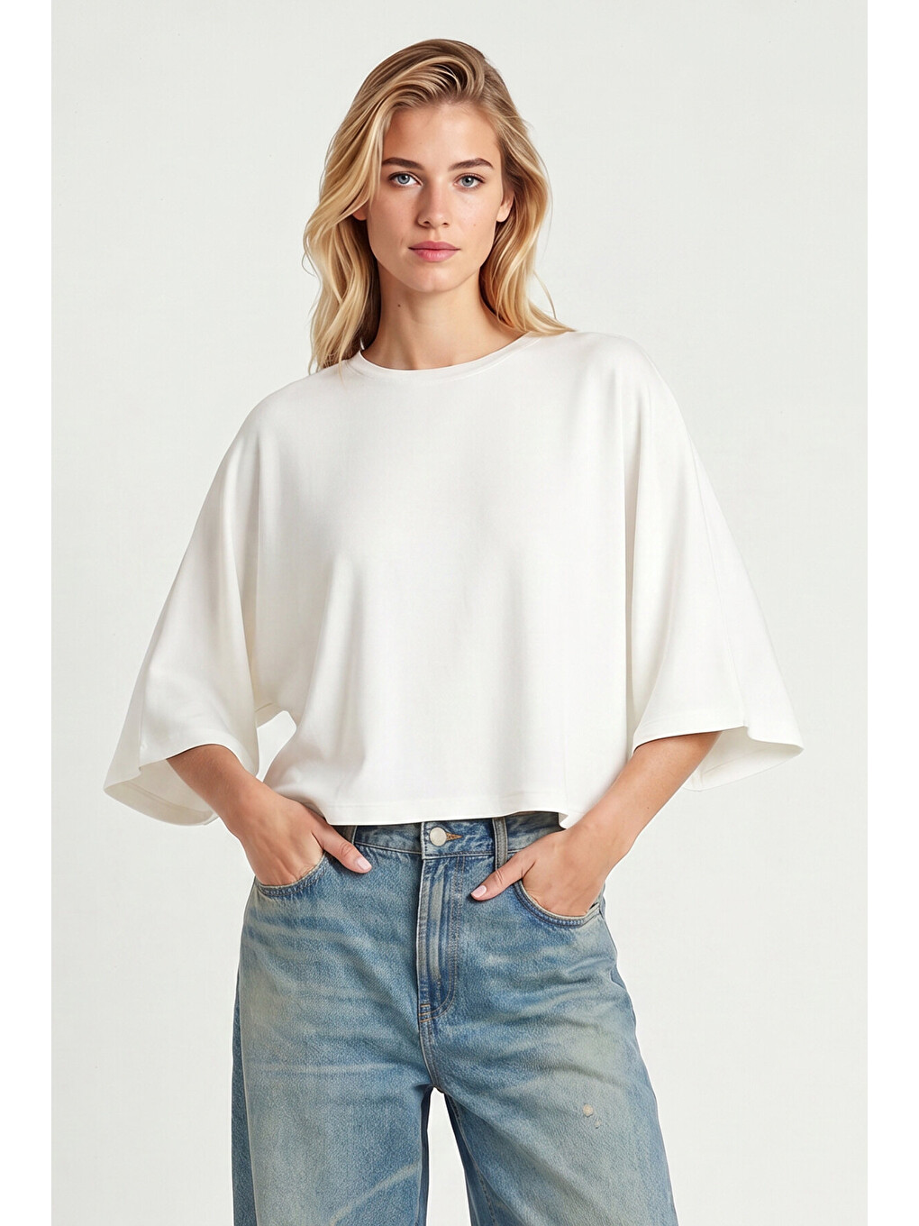 Ekru Yarasa Kollu Basic Örme Bluz EKRU LUB0369-1