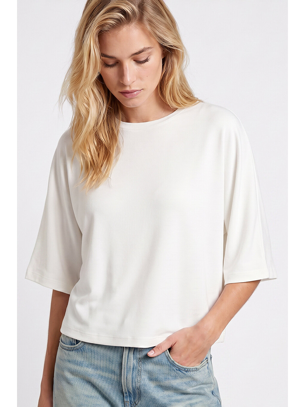 Ekru Yarasa Kollu Basic Örme Bluz EKRU LUB0369-2