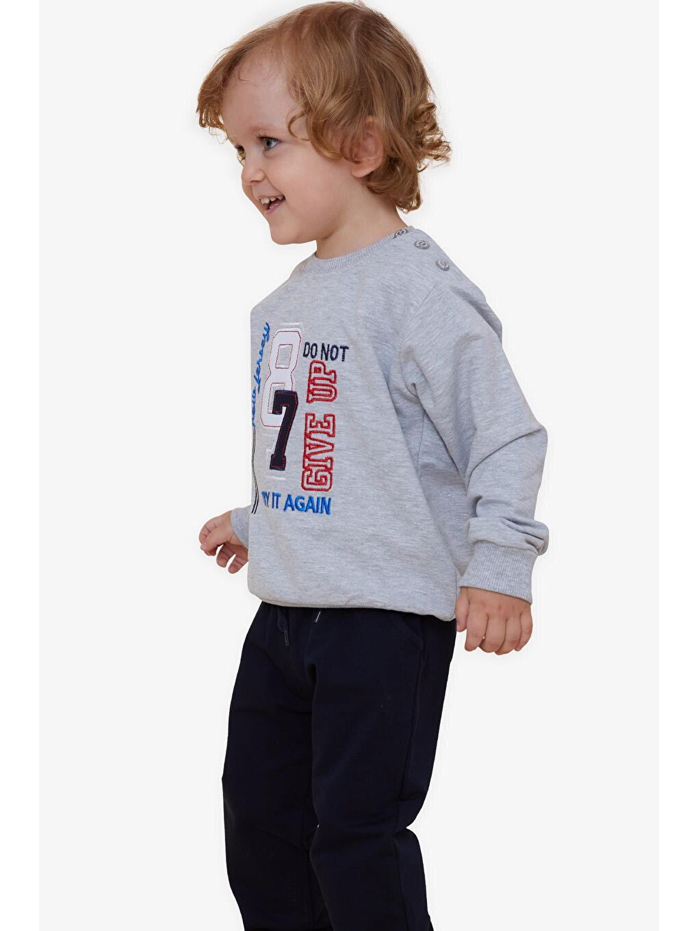 Erkek Çocuk Eşofman Takımı Rakam Nakışlı Gri Melanj (1.5-5 Yaş)-1