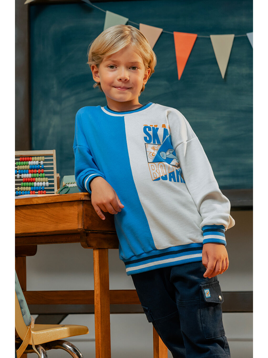 Mavi Kaykay Baskılı Renk Bloklu Sweatshirt-1