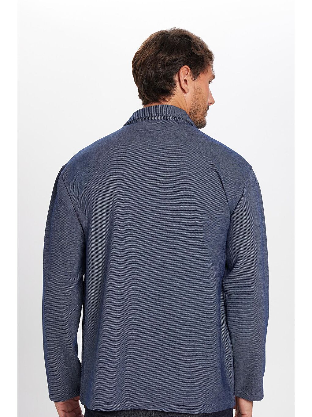 Erkek Relax Fit Rahat Kesim Çift Cepli Örme Lacivert Apaş Yaka Gömlek-4