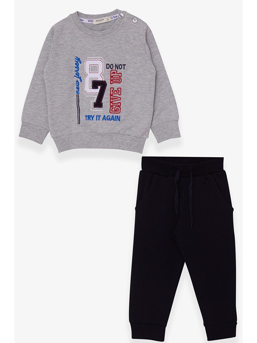 Erkek Çocuk Eşofman Takımı Rakam Nakışlı Gri Melanj (1.5-5 Yaş)-3