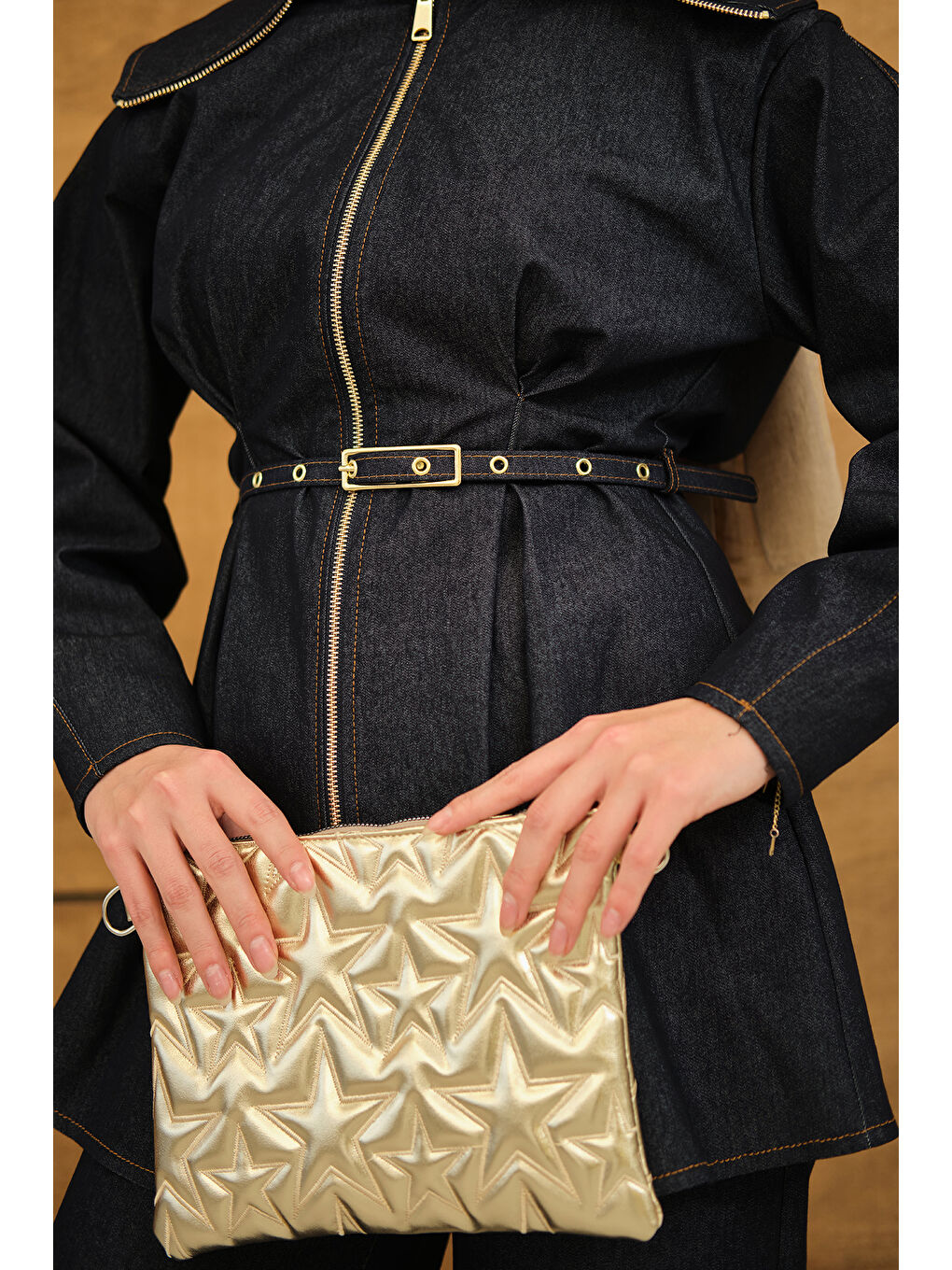 Kadın Bebe Yaka Kemer Bağlamalı Fermuarlı Pantolonlu Takım Lacivert-4