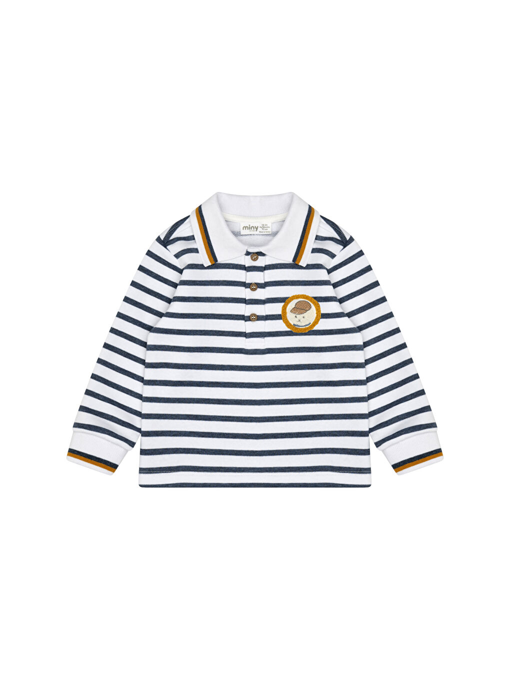 Mavi Çizgili Polo Yaka Erkek Bebek Uzun Kol Tişört