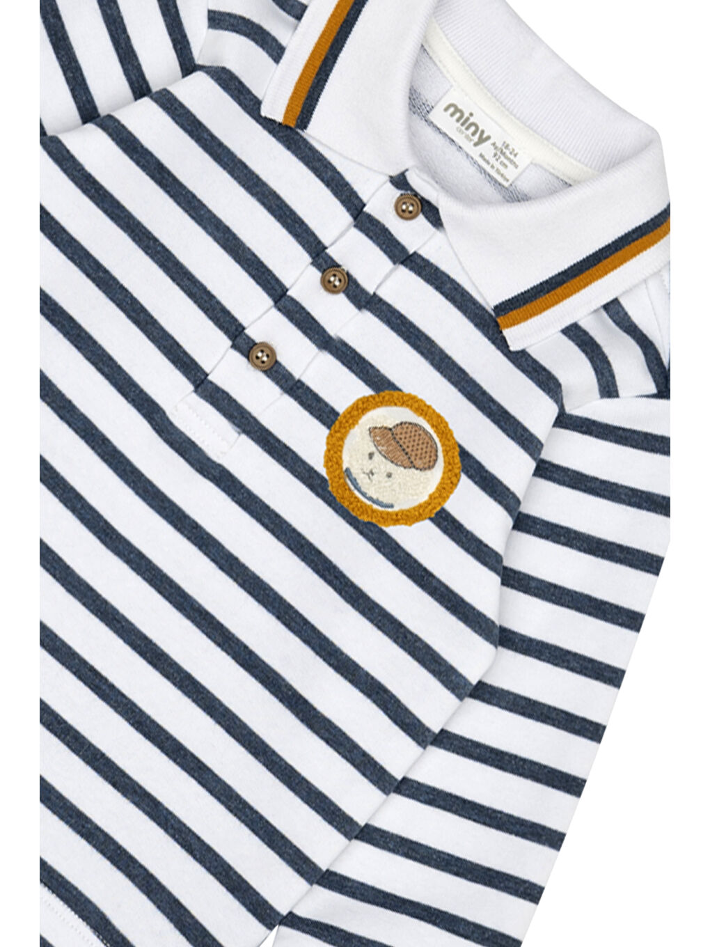 Mavi Çizgili Polo Yaka Erkek Bebek Uzun Kol Tişört-2