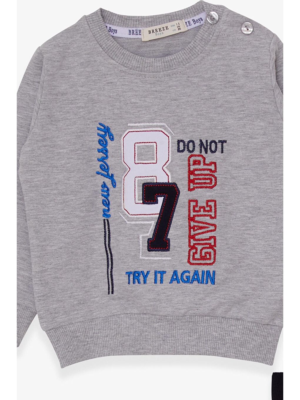 Erkek Çocuk Eşofman Takımı Rakam Nakışlı Gri Melanj (1.5-5 Yaş)-5