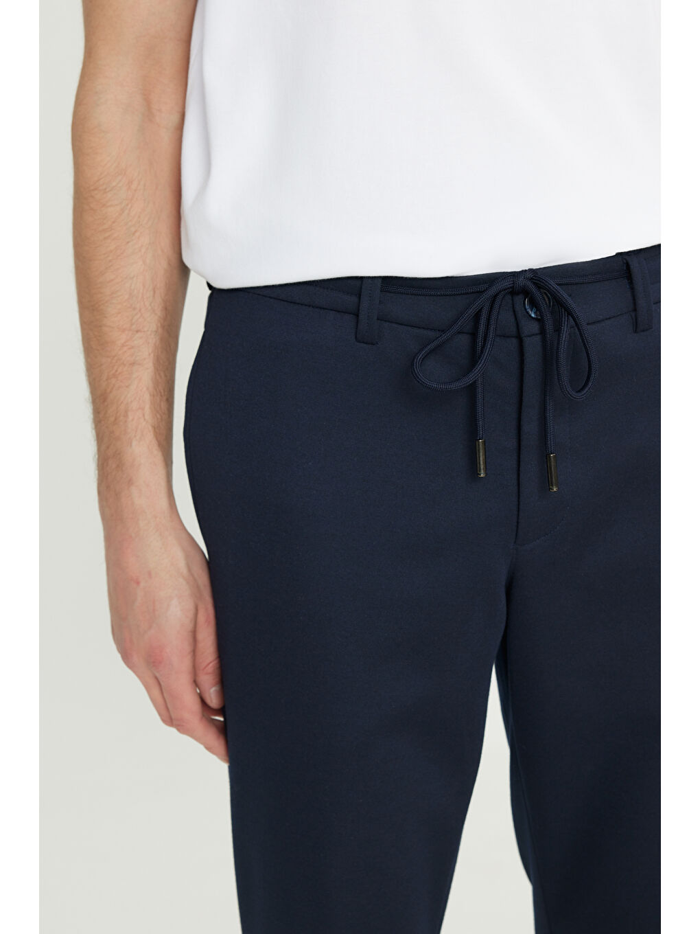 Erkek Lacivert Slim Fit Dar Kesim Beli Bağlamalı Yan Cep Esnek Casual Pantolon-5