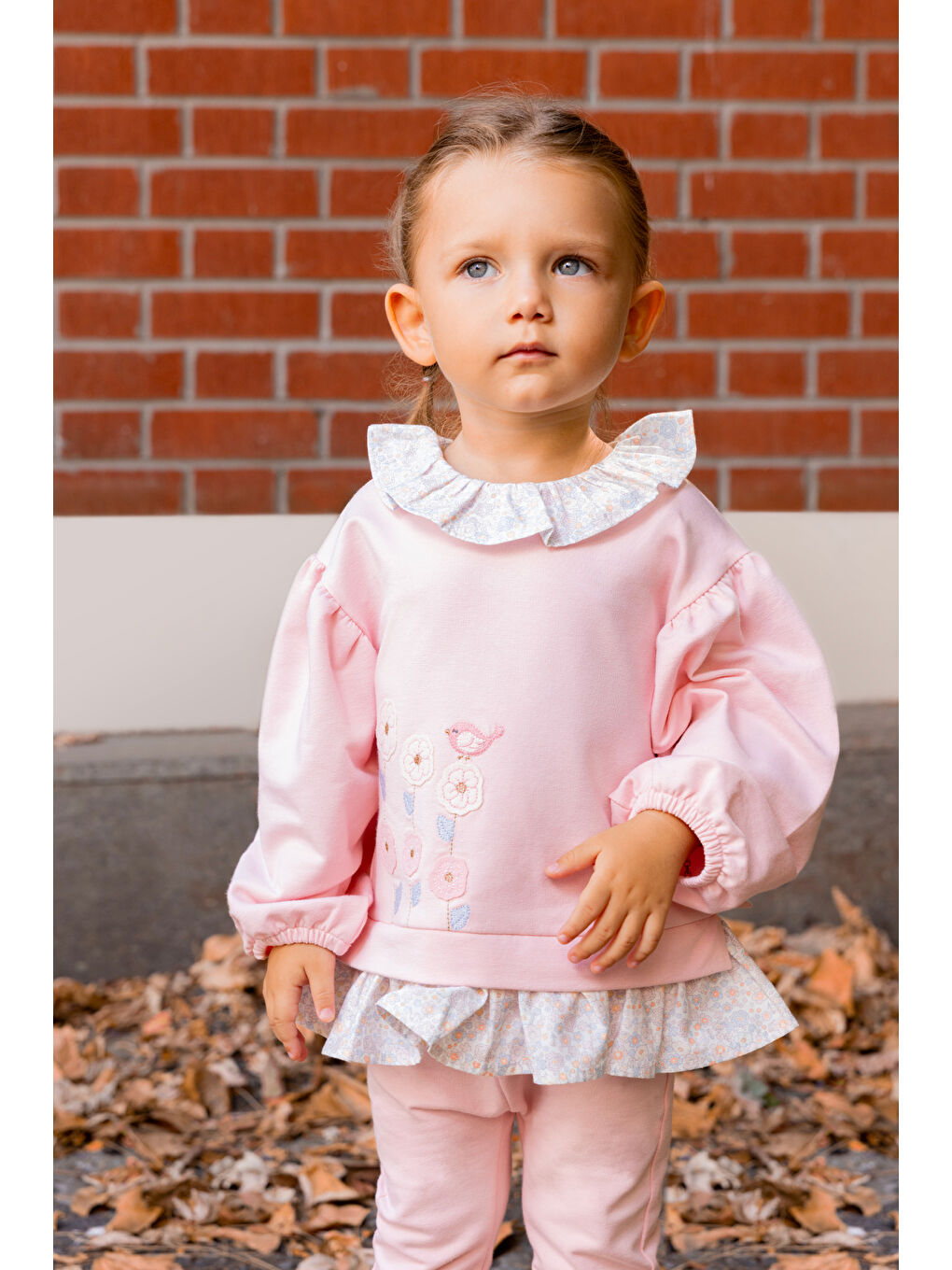 Pembe Yakası Fırfır Detaylı Kız Bebek İkili Takım-1