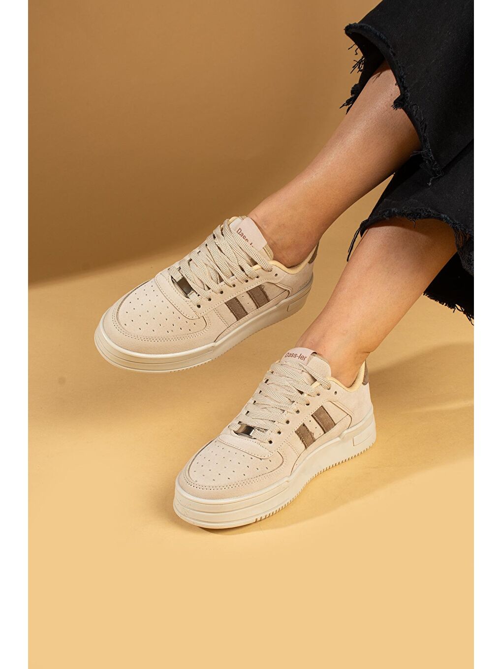 Bağcıklı Comfort Taban Şeritli Kadın Sneaker 001-1005-24BejKahve-1