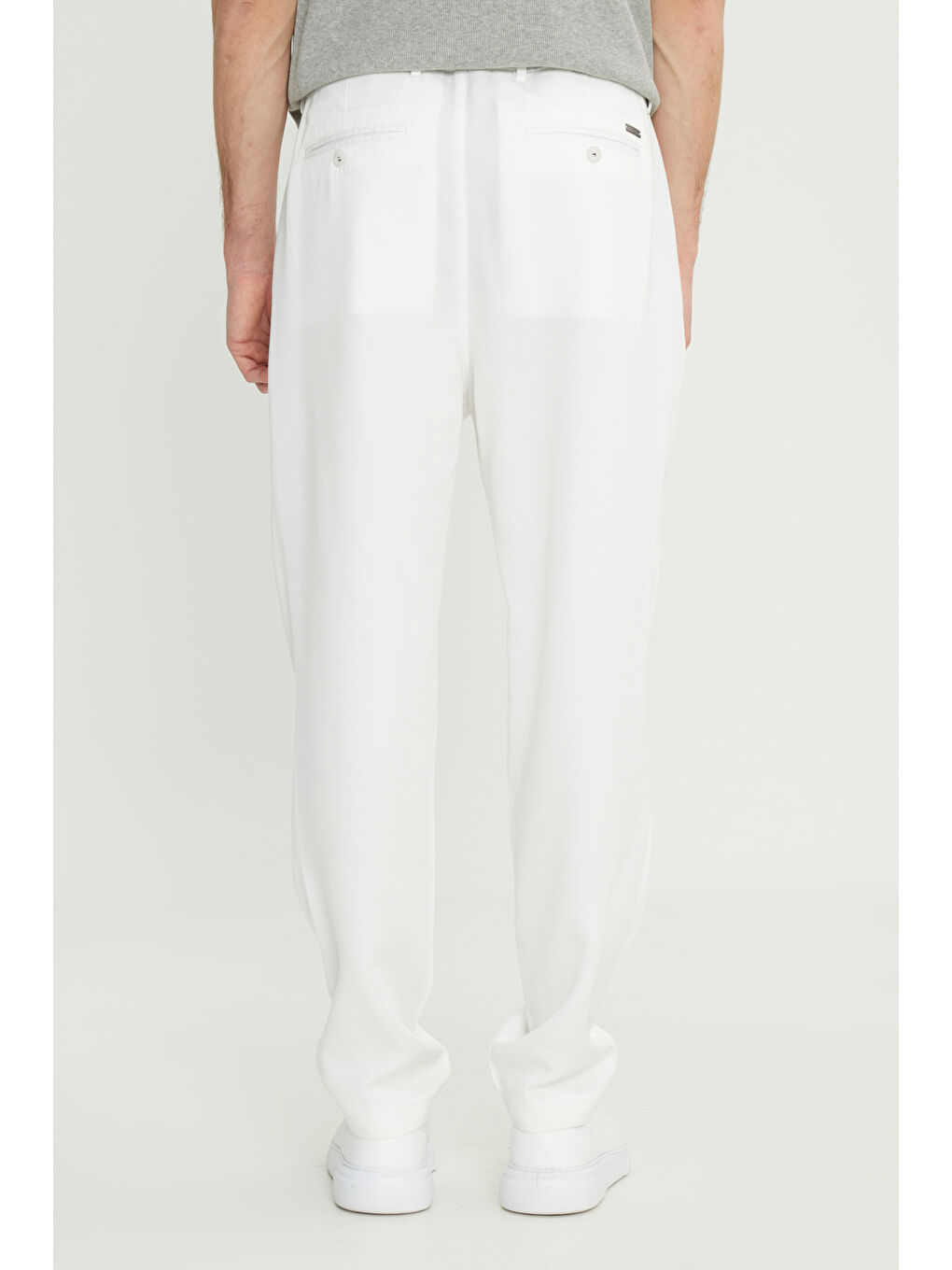 Erkek Ekru Yumuşak Dokulu Slim Fit Dar Kesim Beli Bağlamalı Yan Cepli Diagonal Desenli Pantolon-5