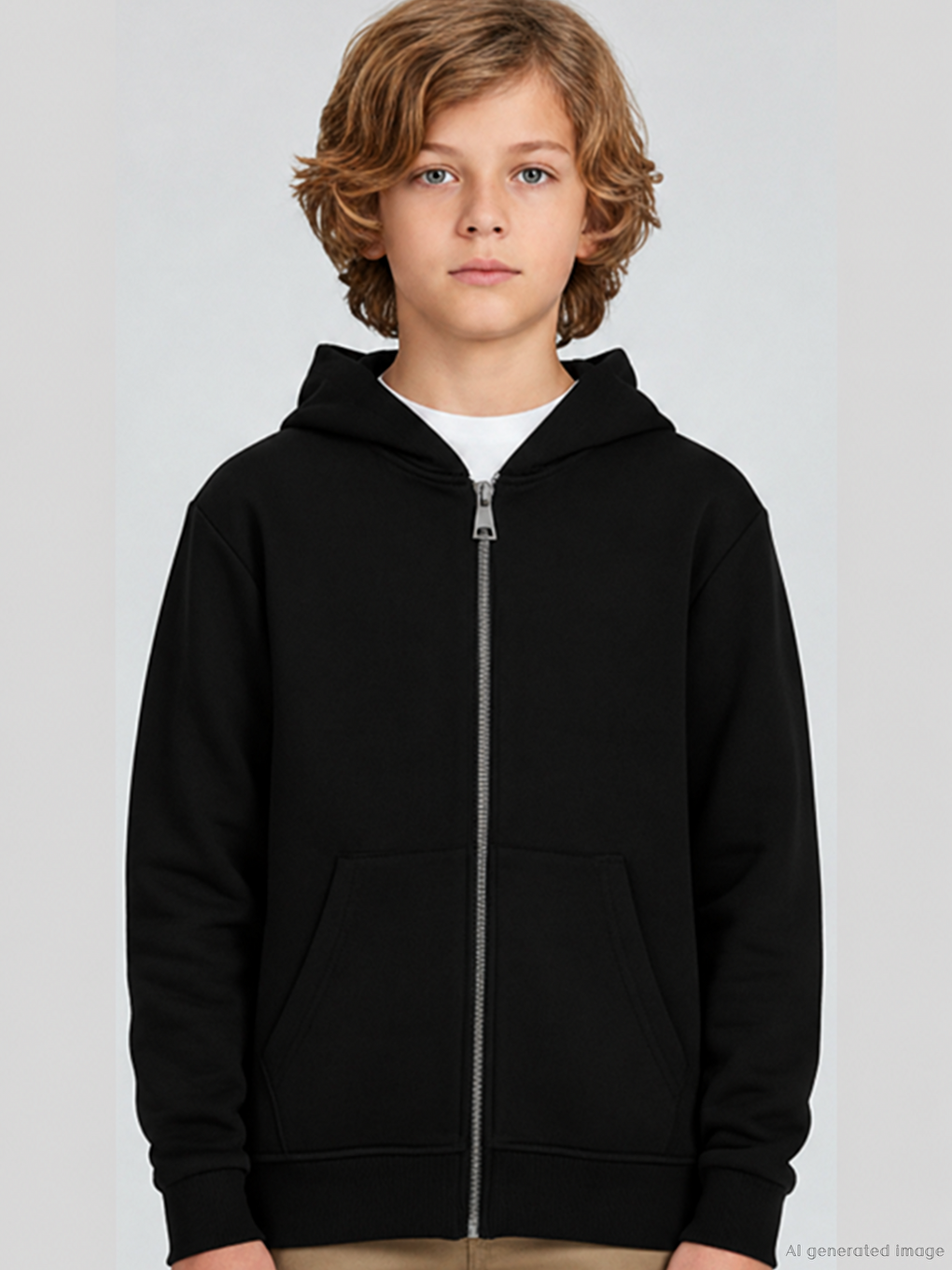 Siyah Kapüşonlu Erkek Çocuk Fermuarlı Sweatshirt