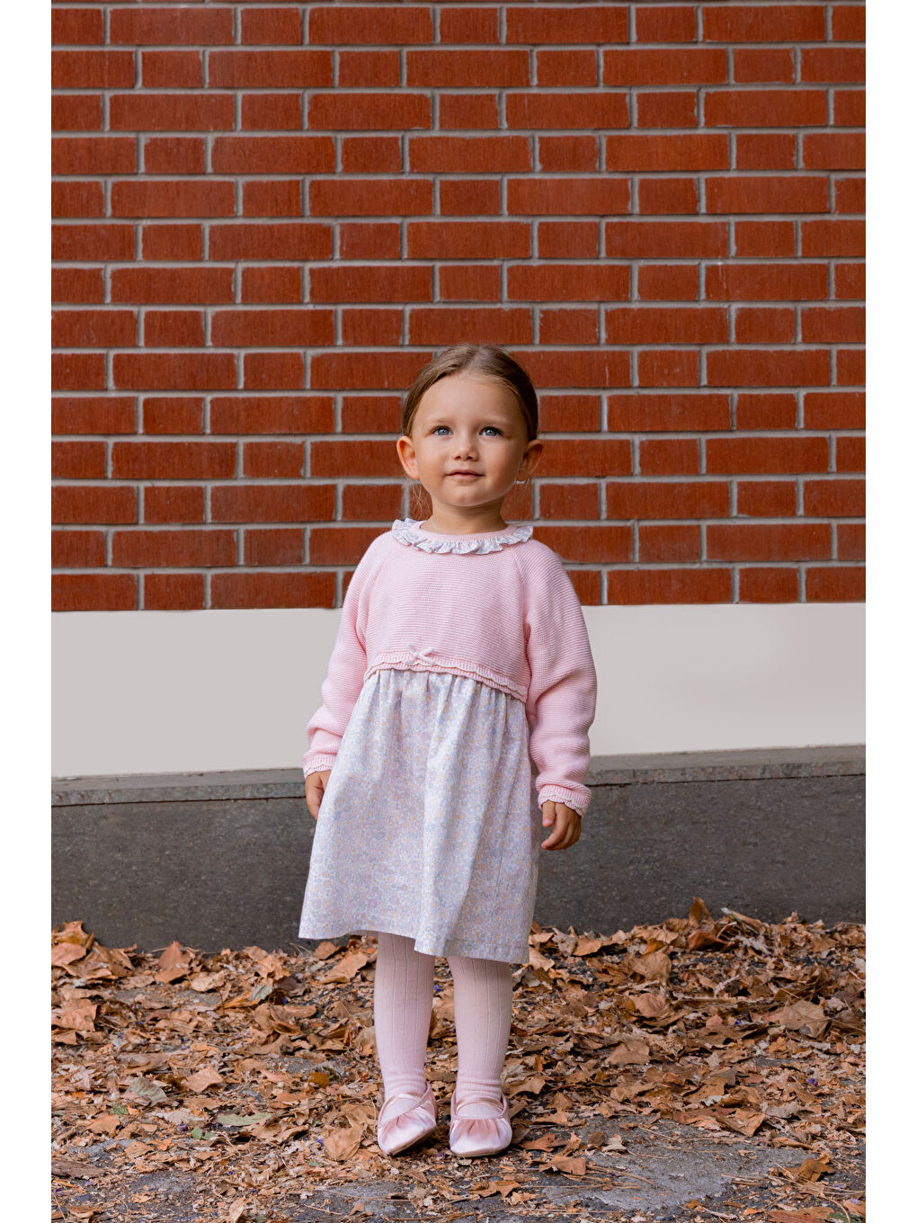 Pembe Yakası Fırfır Detaylı Triko Kız Bebek Elbise-1